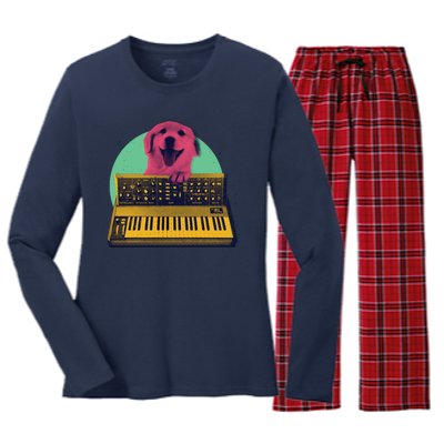 Dog Playing Piano Women's Long Sleeve Flannel Pajama Set 