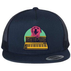 Dog Playing Piano Flat Bill Trucker Hat