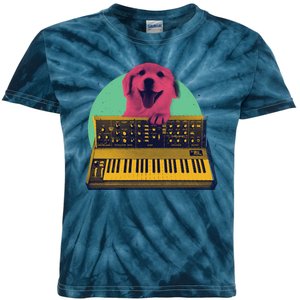 Dog Playing Piano Kids Tie-Dye T-Shirt