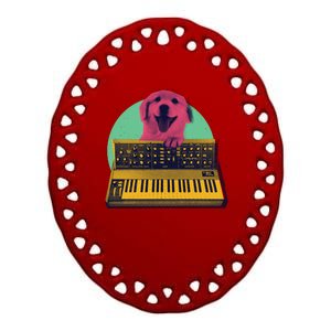 Dog Playing Piano Ceramic Oval Ornament