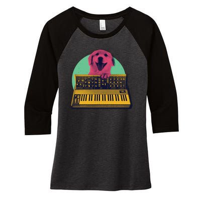 Dog Playing Piano Women's Tri-Blend 3/4-Sleeve Raglan Shirt