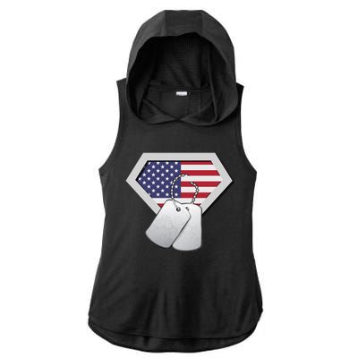 Dog Tag American Flag Superhero Emblem Ladies PosiCharge Tri-Blend Wicking Draft Hoodie Tank