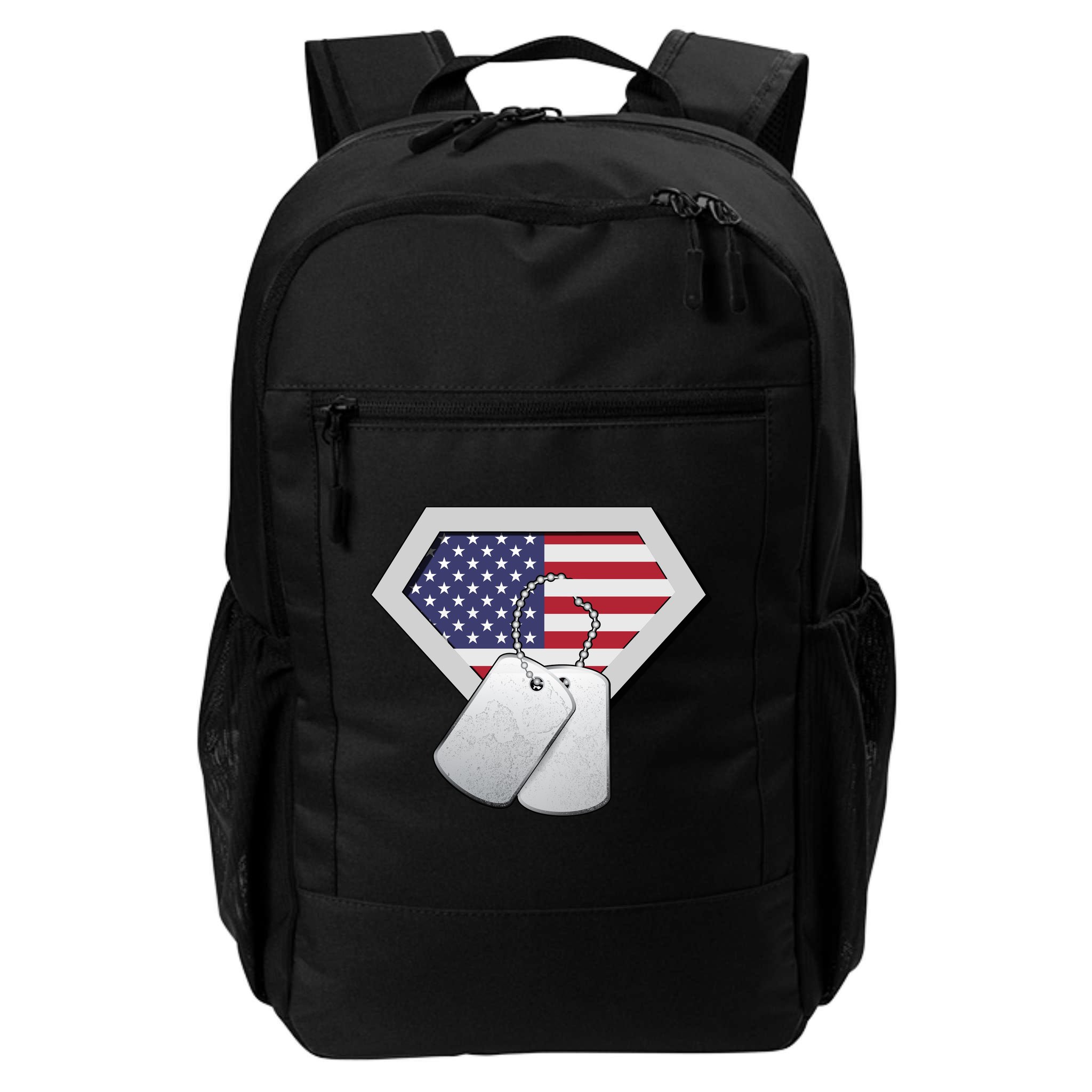 Dog Tag American Flag Superhero Emblem Backpack