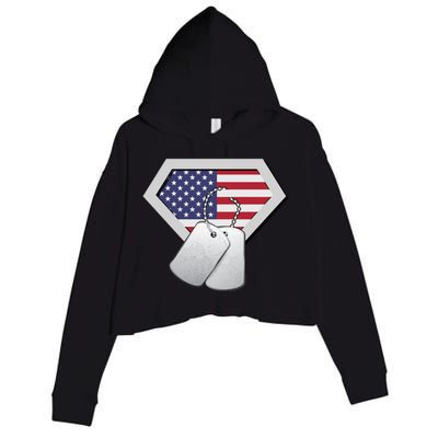 Dog Tag American Flag Superhero Emblem Crop Fleece Hoodie