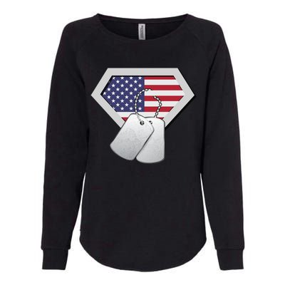 Dog Tag American Flag Superhero Emblem Womens California Wash Sweatshirt