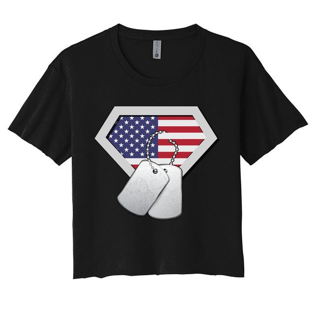 Dog Tag American Flag Superhero Emblem Crop Top