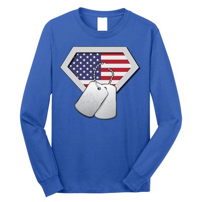 Dog Tag American Flag Superhero Emblem Long Sleeve Shirt