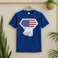 Dog Tag American Flag Superhero Emblem T-Shirt