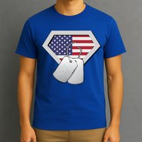 Dog Tag American Flag Superhero Emblem T-Shirt