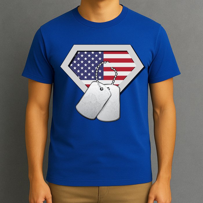 Dog Tag American Flag Superhero Emblem T-Shirt