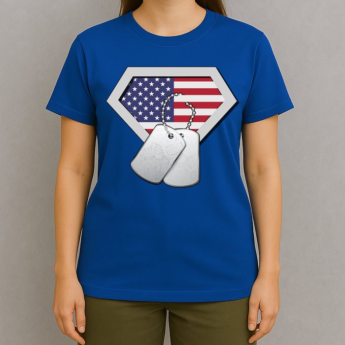 Dog Tag American Flag Superhero Emblem T-Shirt