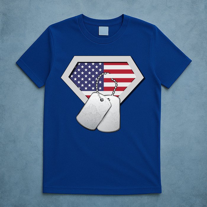 Dog Tag American Flag Superhero Emblem T-Shirt