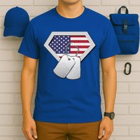 Dog Tag American Flag Superhero Emblem T-Shirt