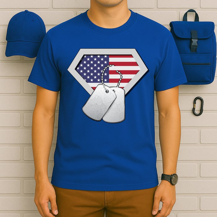 Dog Tag American Flag Superhero Emblem T-Shirt