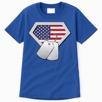 Dog Tag American Flag Superhero Emblem Tall T-Shirt