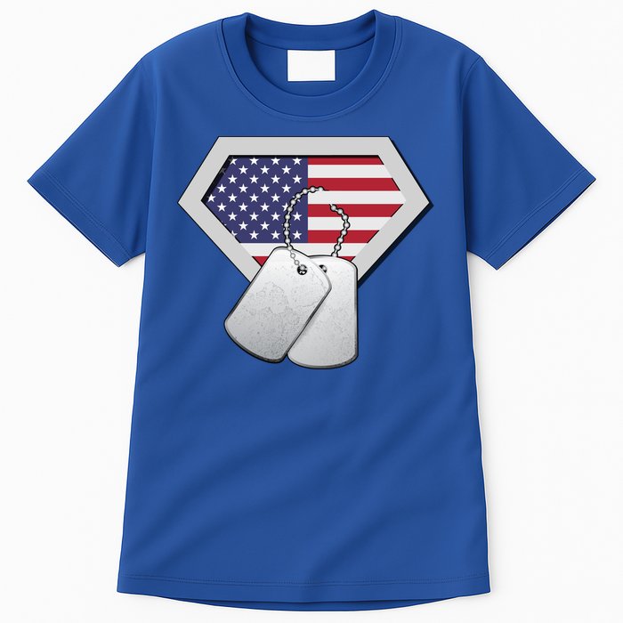 Dog Tag American Flag Superhero Emblem Tall T-Shirt