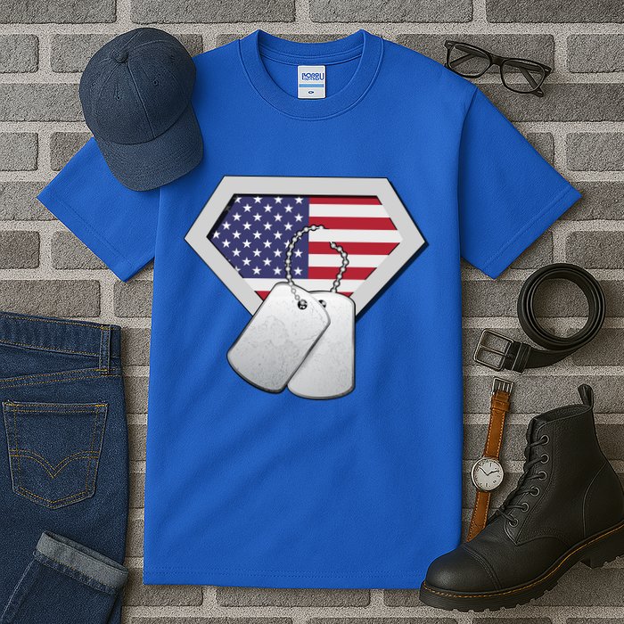 Dog Tag American Flag Superhero Emblem Tall T-Shirt