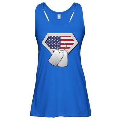 Dog Tag American Flag Superhero Emblem Ladies Essential Flowy Tank