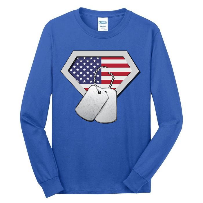 Dog Tag American Flag Superhero Emblem Tall Long Sleeve T-Shirt