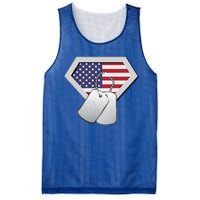 Dog Tag American Flag Superhero Emblem Mesh Reversible Basketball Jersey Tank