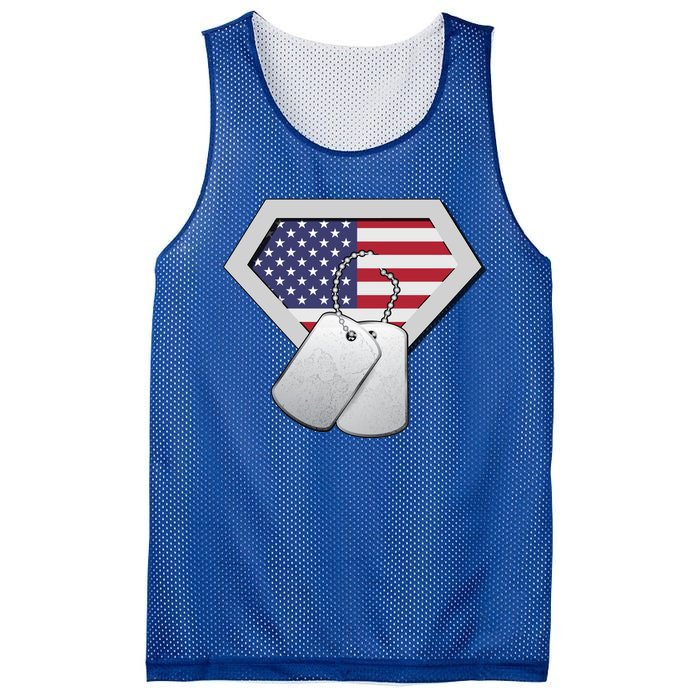 Dog Tag American Flag Superhero Emblem Mesh Reversible Basketball Jersey Tank