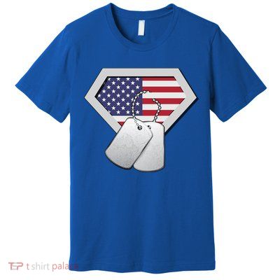 Dog Tag American Flag Superhero Emblem Premium T-Shirt