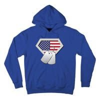 Dog Tag American Flag Superhero Emblem Tall Hoodie