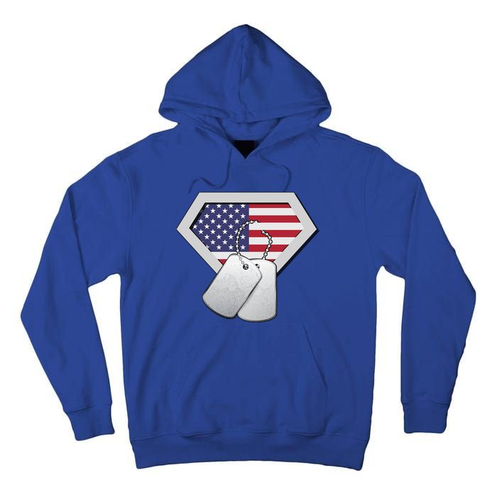 Dog Tag American Flag Superhero Emblem Tall Hoodie