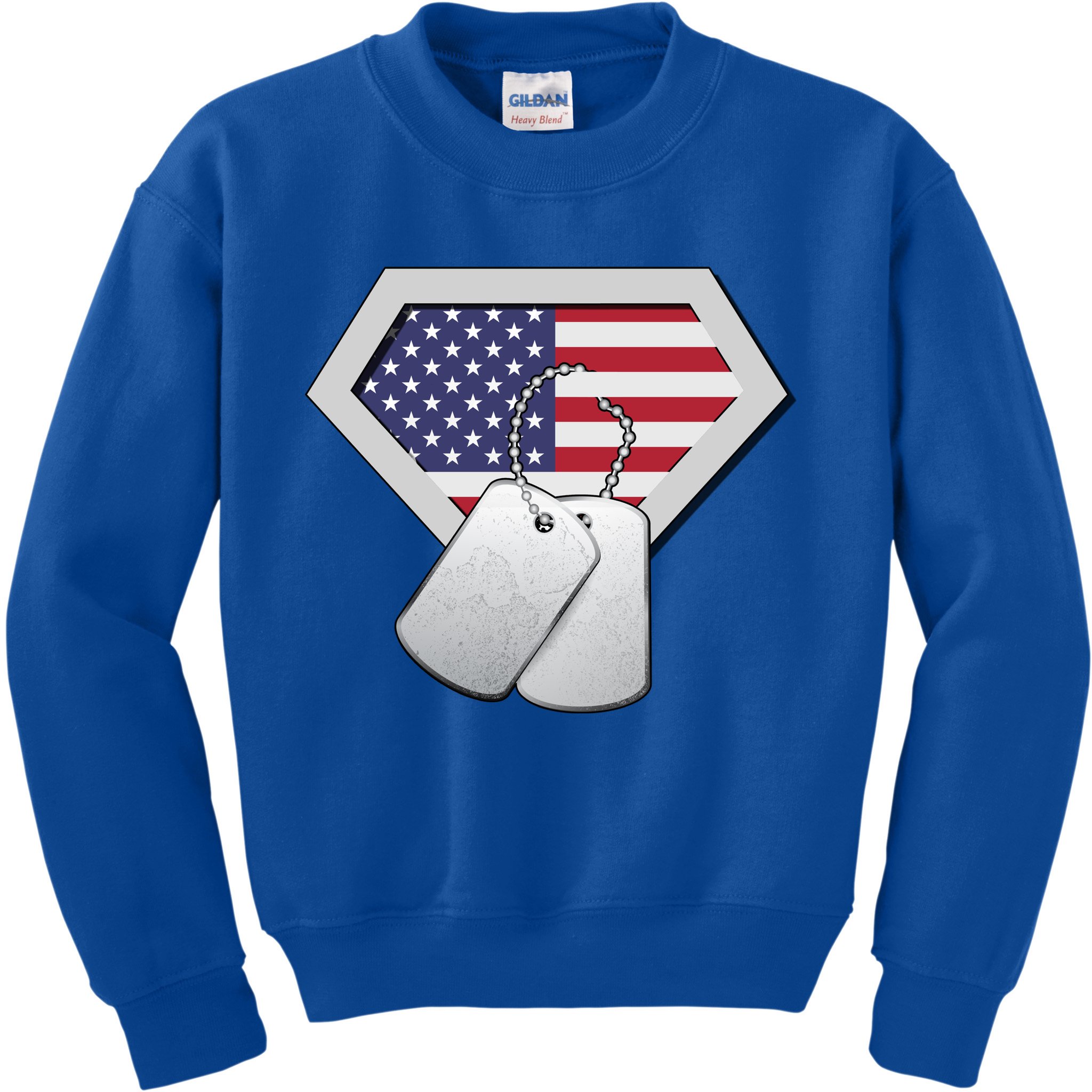 Dog Tag American Flag Superhero Emblem Kids Sweatshirt