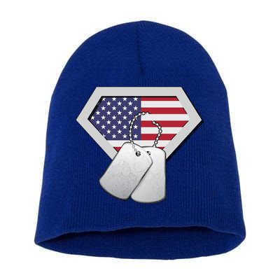 Dog Tag American Flag Superhero Emblem Short Acrylic Beanie