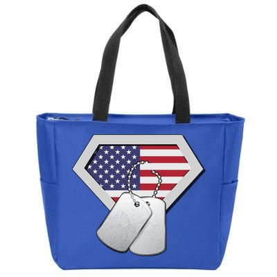 Dog Tag American Flag Superhero Emblem Zip Tote Bag