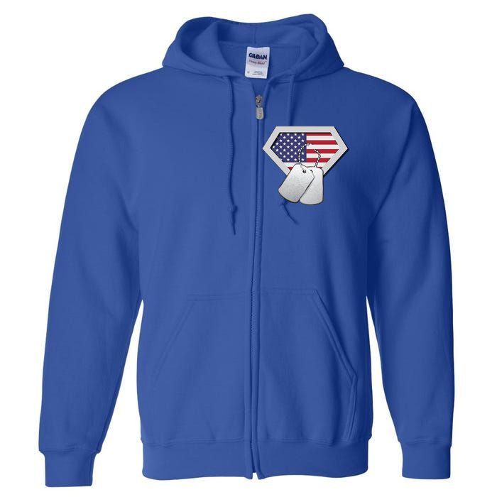 Dog Tag American Flag Superhero Emblem Full Zip Hoodie