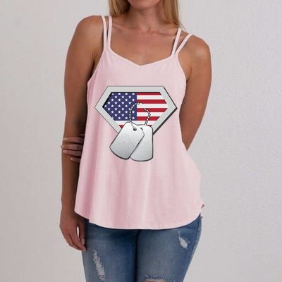 Dog Tag American Flag Superhero Emblem Women's Strappy Tank