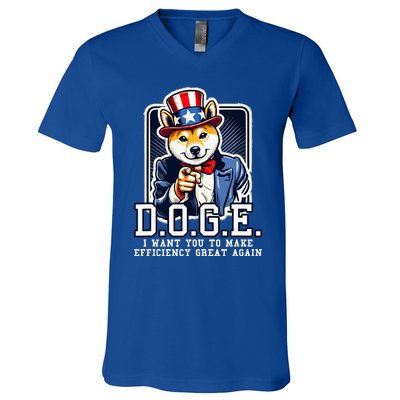 Department Of Government Efficiency Doge Uncle Sam Dog V-Neck T-Shirt