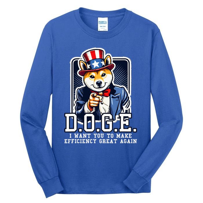 Department Of Government Efficiency Doge Uncle Sam Dog Tall Long Sleeve T-Shirt