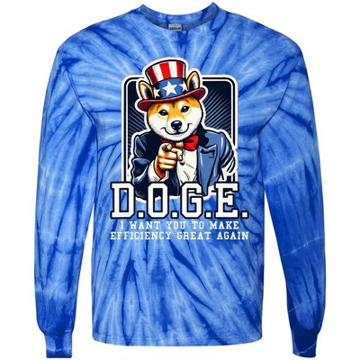 Department Of Government Efficiency Doge Uncle Sam Dog Tie-Dye Long Sleeve Shirt