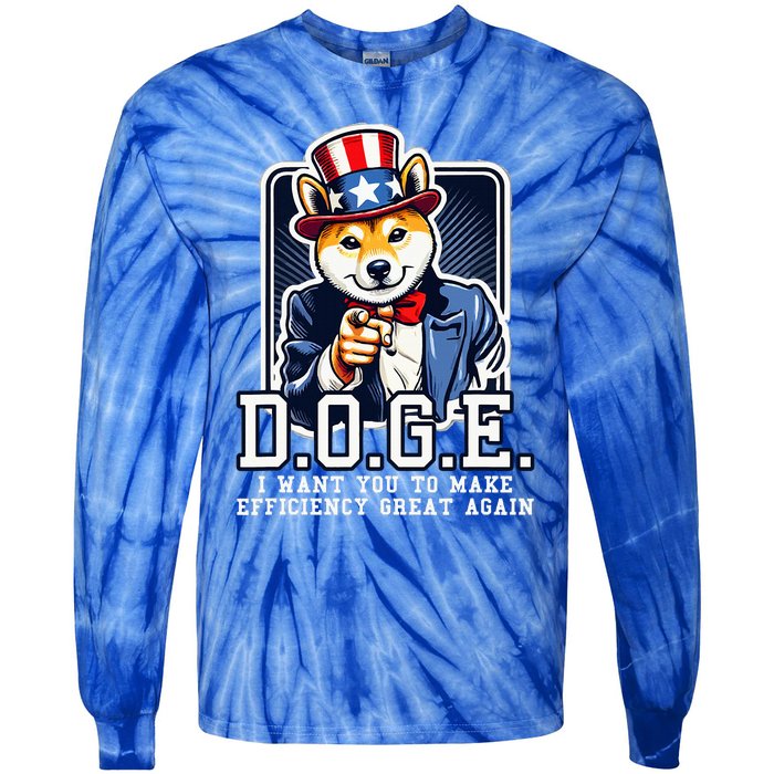 Department Of Government Efficiency Doge Uncle Sam Dog Tie-Dye Long Sleeve Shirt