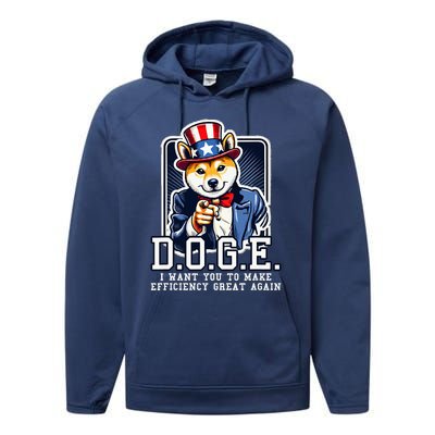 Department Of Government Efficiency Doge Uncle Sam Dog Performance Fleece Hoodie