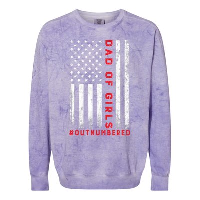 Dad Of Girl Outnumbered Vintage American Flag 4th Of July Colorblast Crewneck Sweatshirt