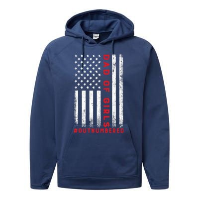 Dad Of Girl Outnumbered Vintage American Flag 4th Of July Performance Fleece Hoodie