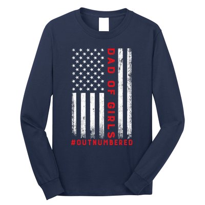 Dad Of Girl Outnumbered Vintage American Flag 4th Of July Long Sleeve Shirt