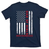 Dad Of Girl Outnumbered Vintage American Flag 4th Of July T-Shirt