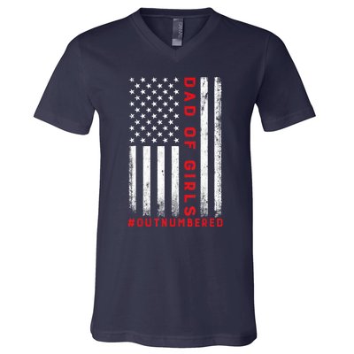 Dad Of Girl Outnumbered Vintage American Flag 4th Of July V-Neck T-Shirt