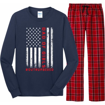 Dad Of Girl Outnumbered Vintage American Flag 4th Of July Long Sleeve Pajama Set