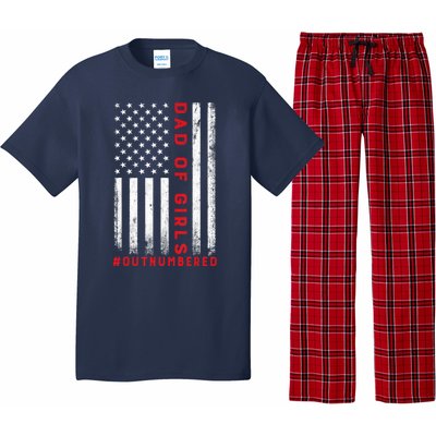 Dad Of Girl Outnumbered Vintage American Flag 4th Of July Pajama Set