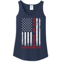 Dad Of Girl Outnumbered Vintage American Flag 4th Of July Ladies Essential Tank