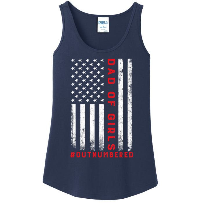 Dad Of Girl Outnumbered Vintage American Flag 4th Of July Ladies Essential Tank