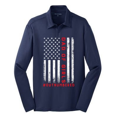 Dad Of Girl Outnumbered Vintage American Flag 4th Of July Silk Touch Performance Long Sleeve Polo