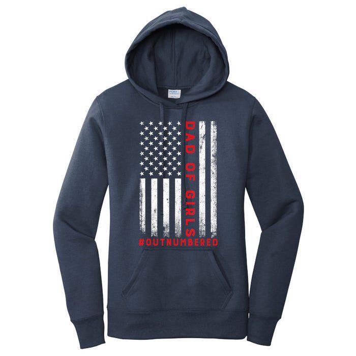 Dad Of Girl Outnumbered Vintage American Flag 4th Of July Women's Pullover Hoodie