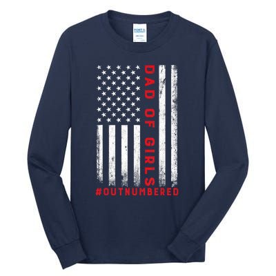 Dad Of Girl Outnumbered Vintage American Flag 4th Of July Tall Long Sleeve T-Shirt